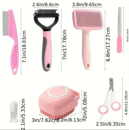 8-In-1 Pet Grooming Kit - Dog & Cat Brush Set with Dematting Comb, Slicker Brush, Nail Clipper & Trimmer - Removes Tangles, Shedding Hair, Dirt & Mats,Your Pet’S Coat Tangle-Free & Shiny, Stress-Free Dog Cat Grooming,Pet Products, Cat Stuff, Dog Stuff, D