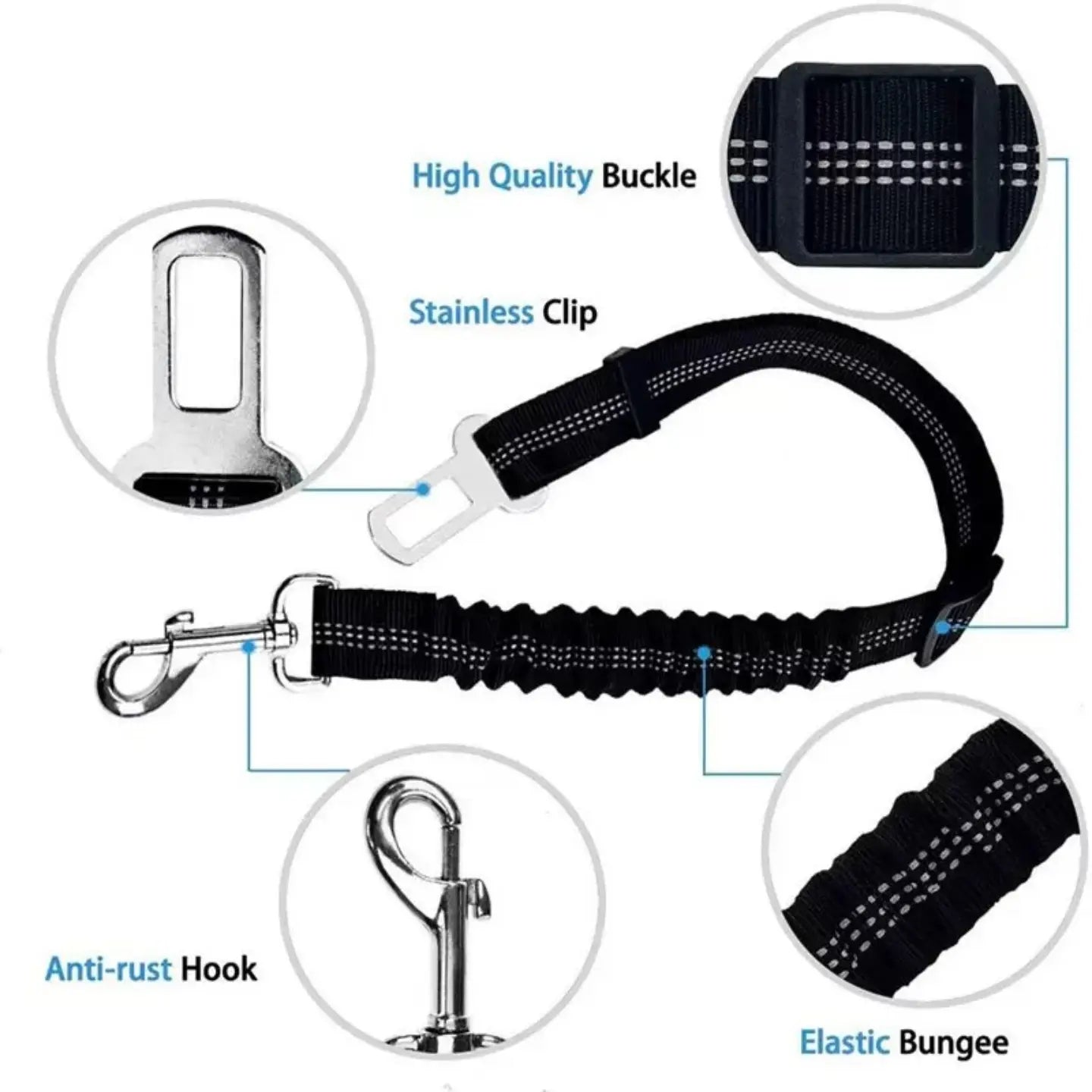 2-Pack Pet Dog & Cat Seat Belts for Cars, Adjustable Safety Leash/Harness Compatible with Vehicle Headrests