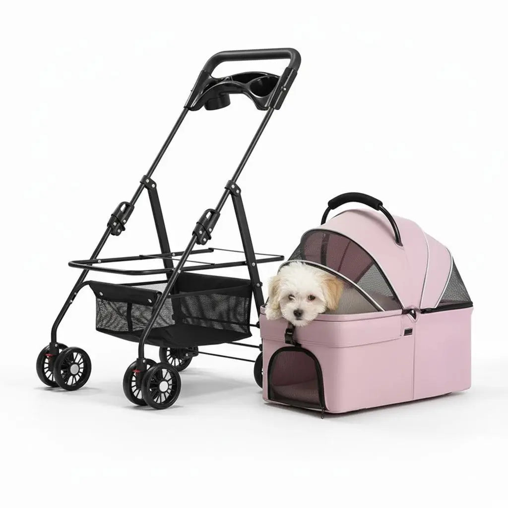 Pawzseek Pet Stroller for Cats Dogs Foldable Design with Sun Rain Cover Breathable Mesh Panel Storage Bag Outdoor