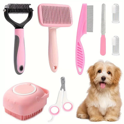 8-In-1 Pet Grooming Kit - Dog & Cat Brush Set with Dematting Comb, Slicker Brush, Nail Clipper & Trimmer - Removes Tangles, Shedding Hair, Dirt & Mats,Your Pet’S Coat Tangle-Free & Shiny, Stress-Free Dog Cat Grooming,Pet Products, Cat Stuff, Dog Stuff, D