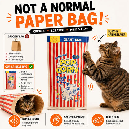 Upgrade Cat Crinkle Bag Toy Giant Paper Bag Tunnel for Indoor Cats, Collapsible 29.5 X 13.8 Inch Interactive Hideaway with Crinkle Sound for Kittens, Rabbits, Ferrets