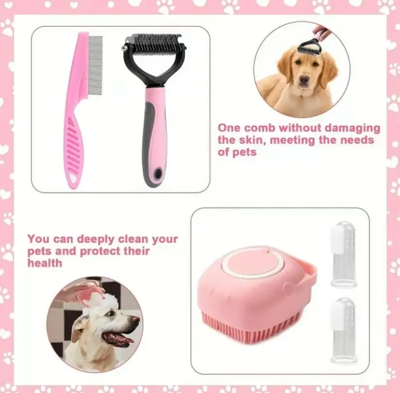 8-In-1 Pet Grooming Kit - Dog & Cat Brush Set with Dematting Comb, Slicker Brush, Nail Clipper & Trimmer - Removes Tangles, Shedding Hair, Dirt & Mats,Your Pet’S Coat Tangle-Free & Shiny, Stress-Free Dog Cat Grooming,Pet Products, Cat Stuff, Dog Stuff, D
