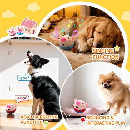 Cute Sensory Pig-Shaped Interactive Dog Toy, Rechargeable Jumping Squeaky Chew Toy with Recording & Music Modes, Moving Pet Supply for Play Engagement with All Dog Sizes