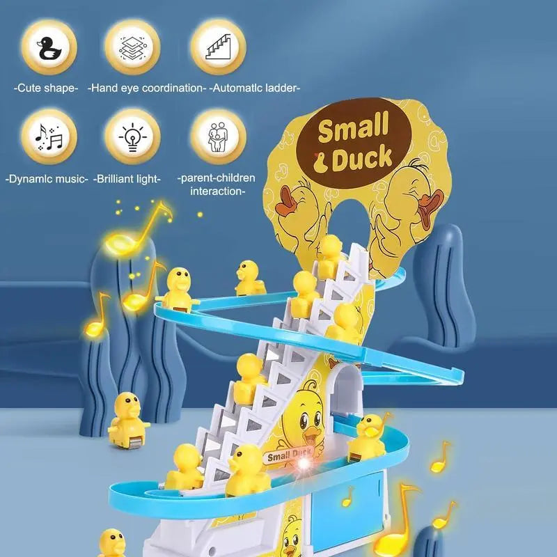 Small Ducks Climbing Toys, Electric Ducks Chasing Race Track Game Set with Nine Ducks, Playful Roller Coaster Toy with Led Flashing Lights & Music