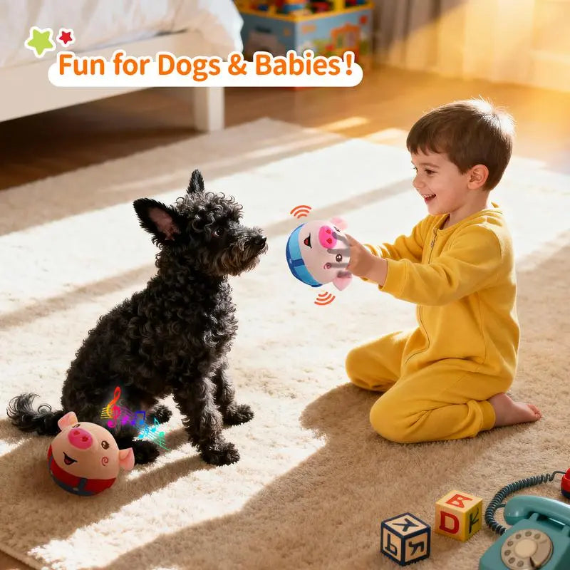 Cute Sensory Pig-Shaped Interactive Dog Toy, Rechargeable Jumping Squeaky Chew Toy with Recording & Music Modes, Moving Pet Supply for Play Engagement with All Dog Sizes