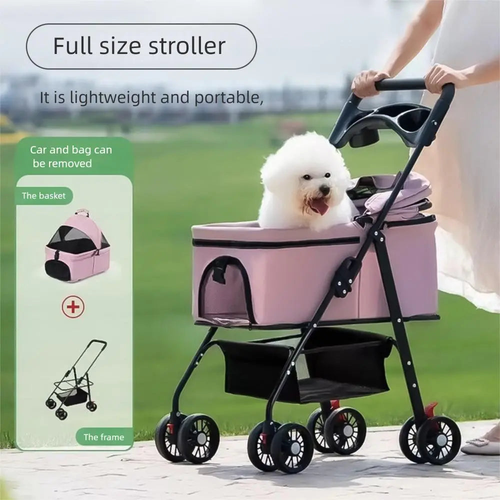 Pawzseek Pet Stroller for Cats Dogs Foldable Design with Sun Rain Cover Breathable Mesh Panel Storage Bag Outdoor