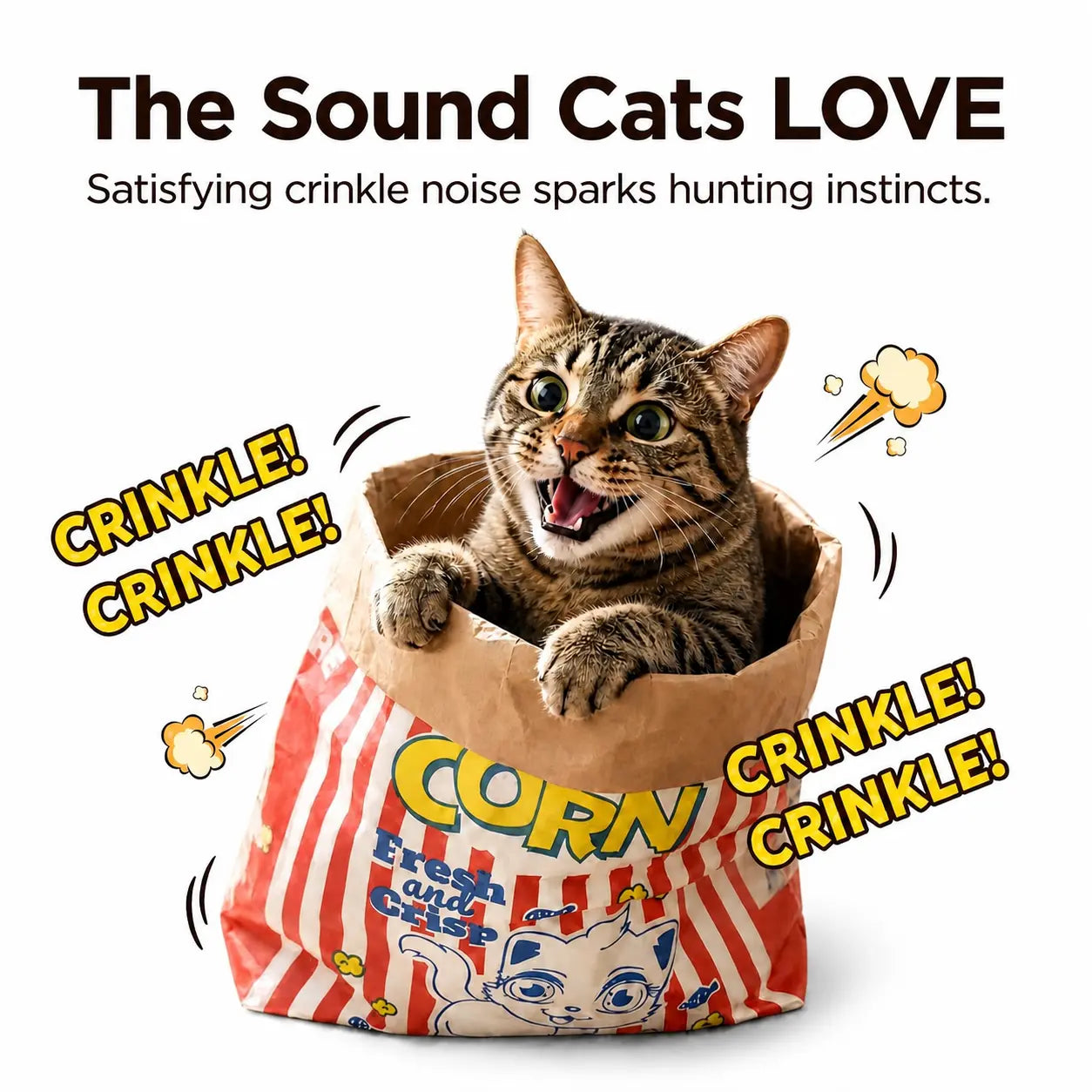 Upgrade Cat Crinkle Bag Toy Giant Paper Bag Tunnel for Indoor Cats, Collapsible 29.5 X 13.8 Inch Interactive Hideaway with Crinkle Sound for Kittens, Rabbits, Ferrets