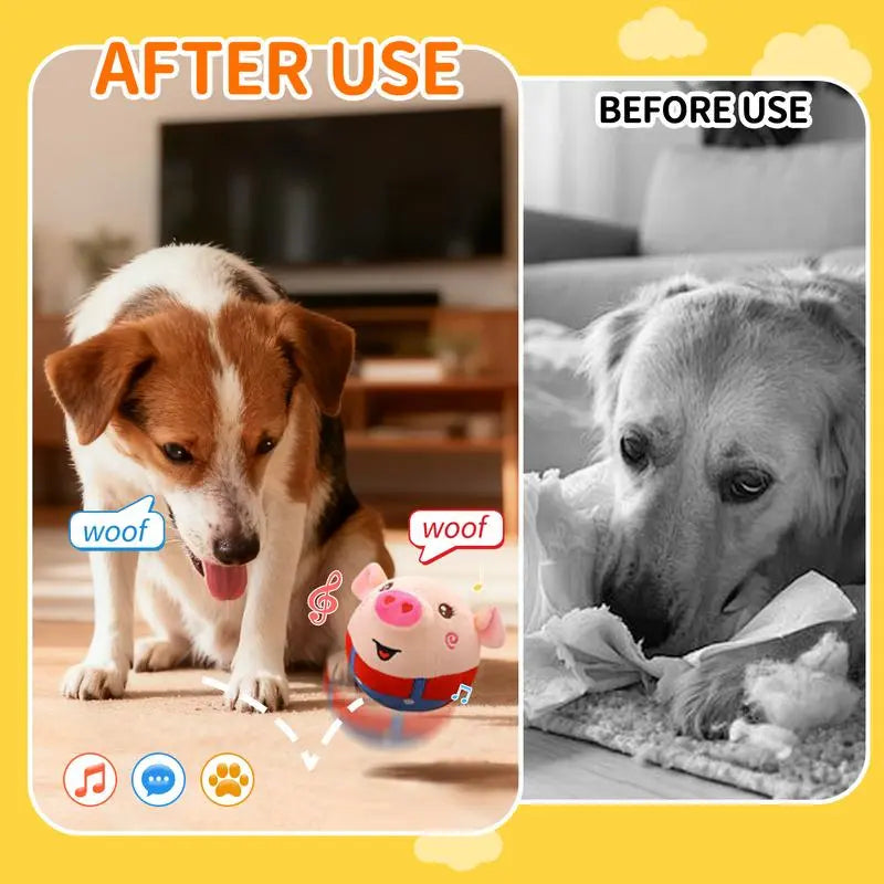 Cute Sensory Pig-Shaped Interactive Dog Toy, Rechargeable Jumping Squeaky Chew Toy with Recording & Music Modes, Moving Pet Supply for Play Engagement with All Dog Sizes