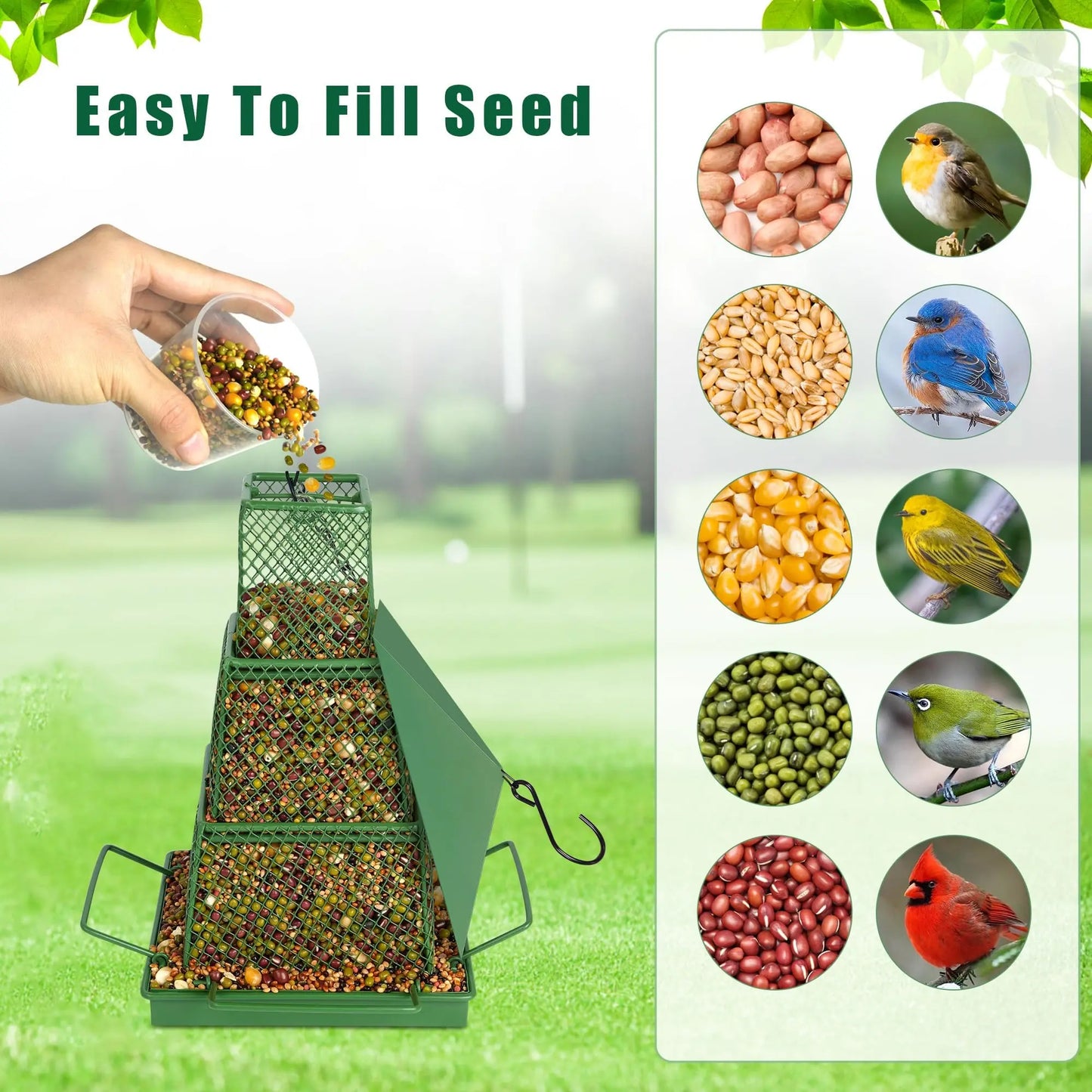 SVIDA Outdoor Hanging Bird Feeder, Retractable Large-Capacity Bird Feeder (4 Lb Capacity), Suitable for Goldfinch, Cardinal, Blue Jay, Squirrel-Proof, Waterproof Bird Feeder, Suitable for Gardens and Patios.