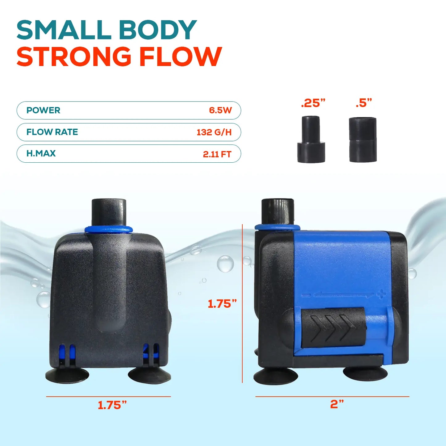133 GPH Submersible Pump Powerhead Compact Efficient Water Pump for Fountains Aquariums Hydroponics 6.5W Quiet Operation Multi-Purpose Use Adjustable Flow Rate Tool-Free Maintenance