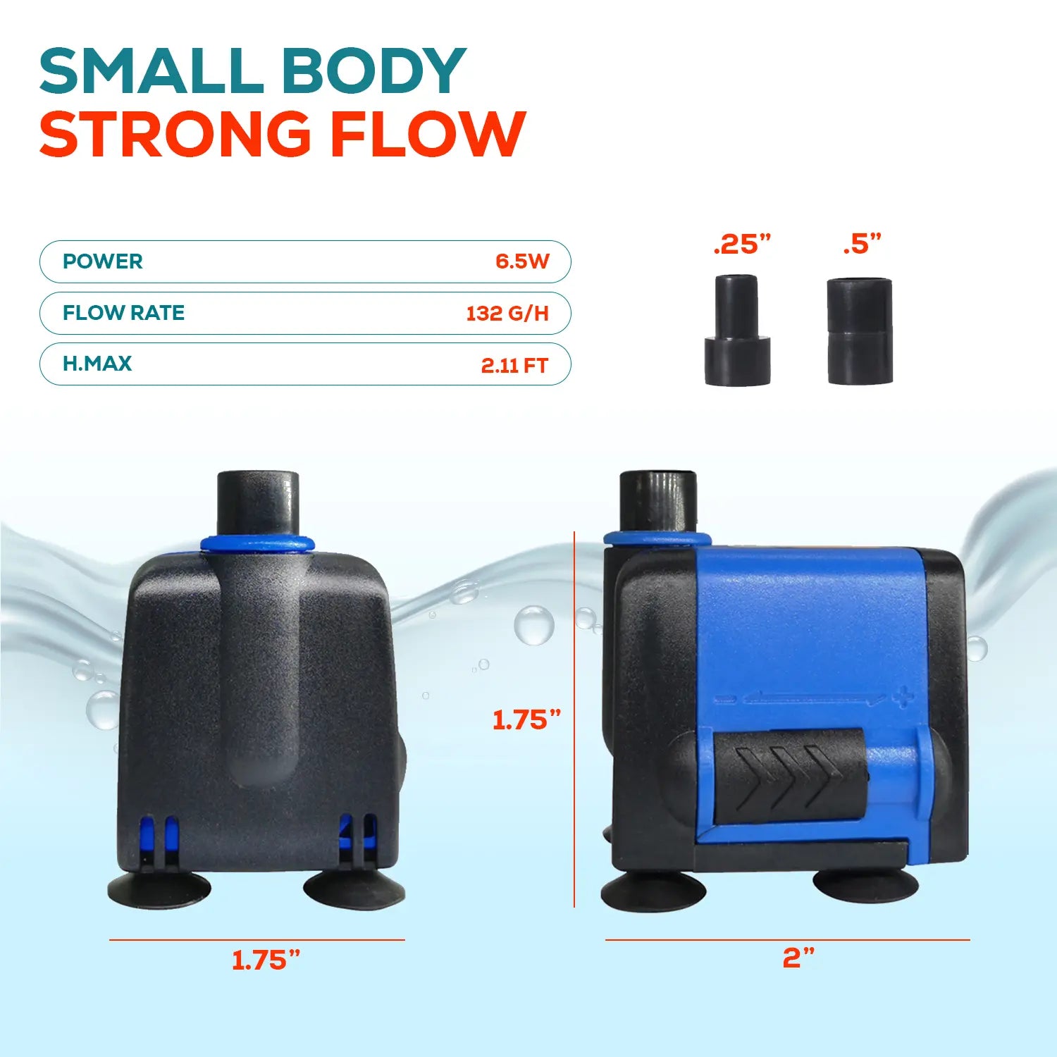 133 GPH Submersible Pump Powerhead Compact Efficient Water Pump for Fountains Aquariums Hydroponics 6.5W Quiet Operation Multi-Purpose Use Adjustable Flow Rate Tool-Free Maintenance