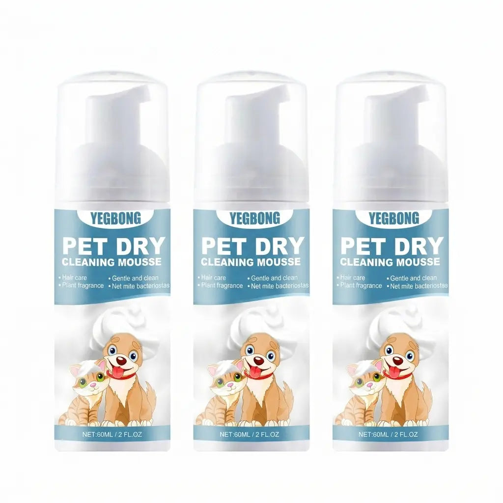 Pet Dry Wash Foam Shampoo for Kittens & Dogs — No Rinse Needed, Eliminates Odors, Smooths Coat, Cleanses Fur