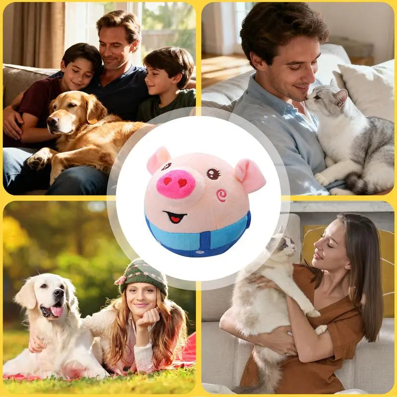 Cute Sensory Pig-Shaped Interactive Dog Toy, Rechargeable Jumping Squeaky Chew Toy with Recording & Music Modes, Moving Pet Supply for Play Engagement with All Dog Sizes
