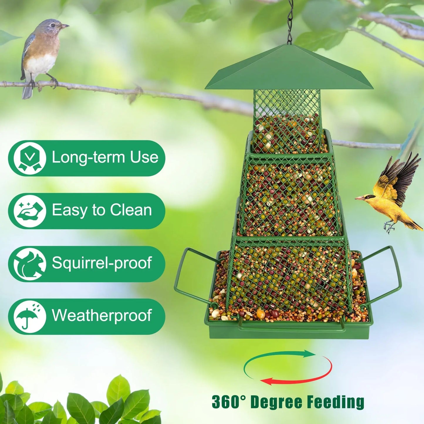 SVIDA Outdoor Hanging Bird Feeder, Retractable Large-Capacity Bird Feeder (4 Lb Capacity), Suitable for Goldfinch, Cardinal, Blue Jay, Squirrel-Proof, Waterproof Bird Feeder, Suitable for Gardens and Patios.