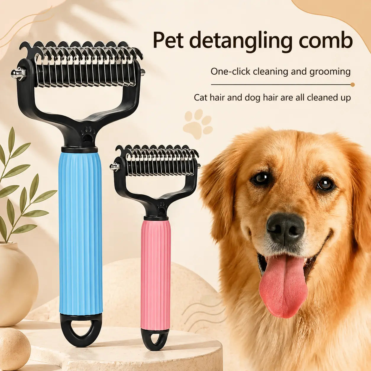 Universal Double-Sided Stainless Steel Pet Detangling Comb, Practical Dog Grooming Tool for Daily Coat Care, Effectively Removes Loose Hair and Shedding Fur, Easy to Use Essential Accessory for All Breeds of Dogs at Home