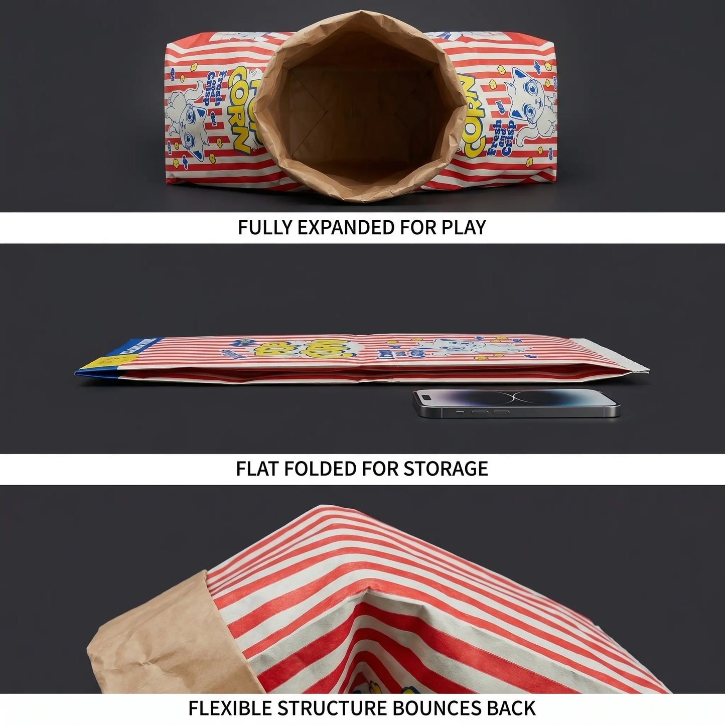 Upgrade Cat Crinkle Bag Toy Giant Paper Bag Tunnel for Indoor Cats, Collapsible 29.5 X 13.8 Inch Interactive Hideaway with Crinkle Sound for Kittens, Rabbits, Ferrets