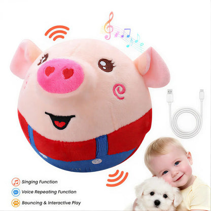 Cute Sensory Pig-Shaped Interactive Dog Toy, Rechargeable Jumping Squeaky Chew Toy with Recording & Music Modes, Moving Pet Supply for Play Engagement with All Dog Sizes