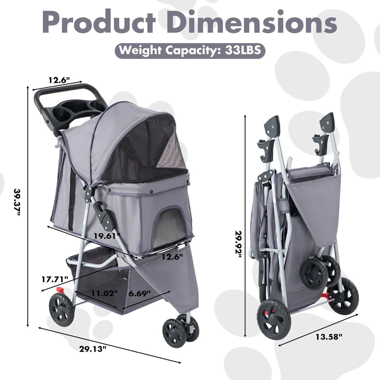 Sweetcrispy 3-Wheel Pet Stroller Dog and Cat Stroller Breathable Mesh Lightweight Travel Carrier Waterproof & Foldable Design Storage Basket Black for Daily Walks & Outdoor Use