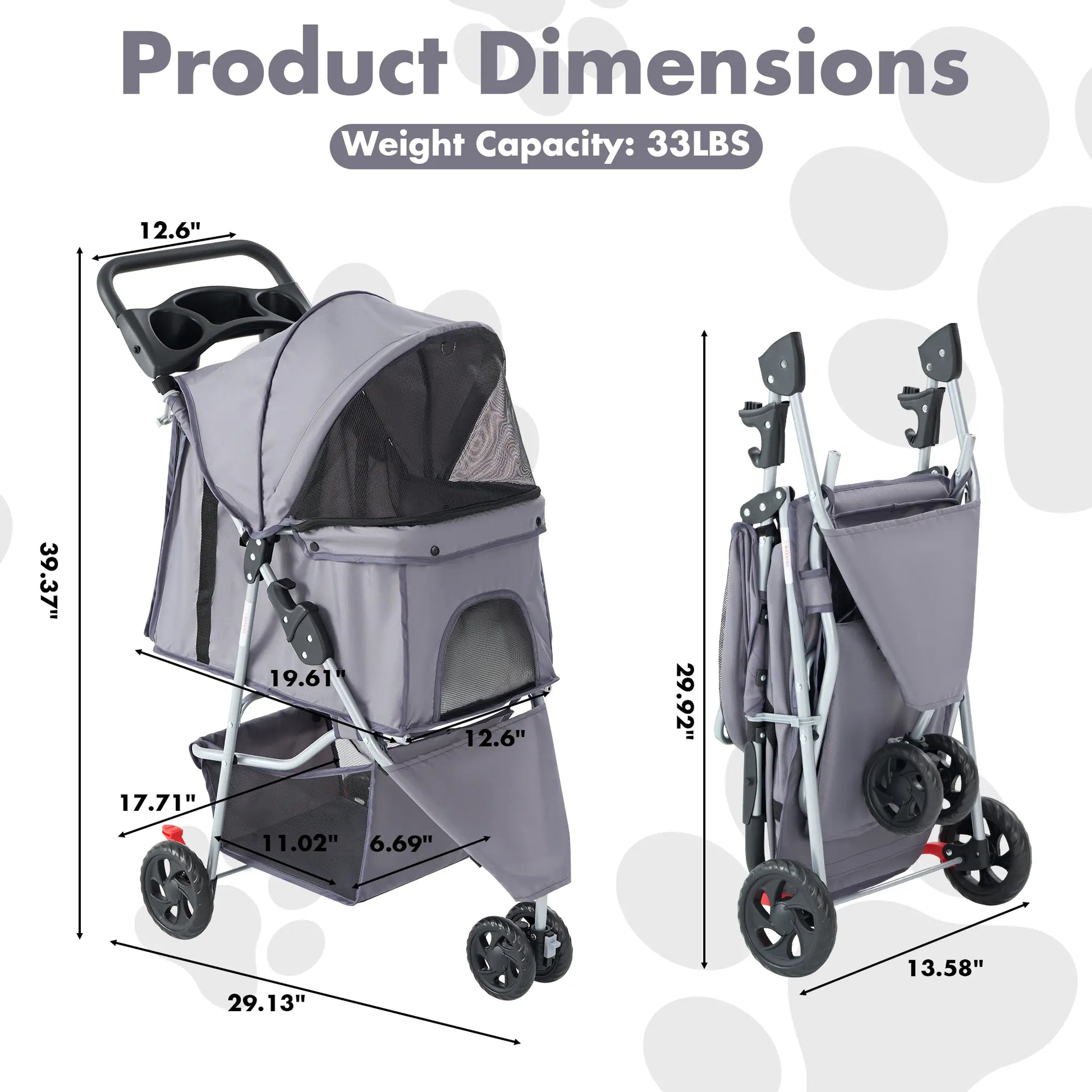 Sweetcrispy 3-Wheel Pet Stroller Dog and Cat Stroller Breathable Mesh Lightweight Travel Carrier Waterproof & Foldable Design Storage Basket Black for Daily Walks & Outdoor Use