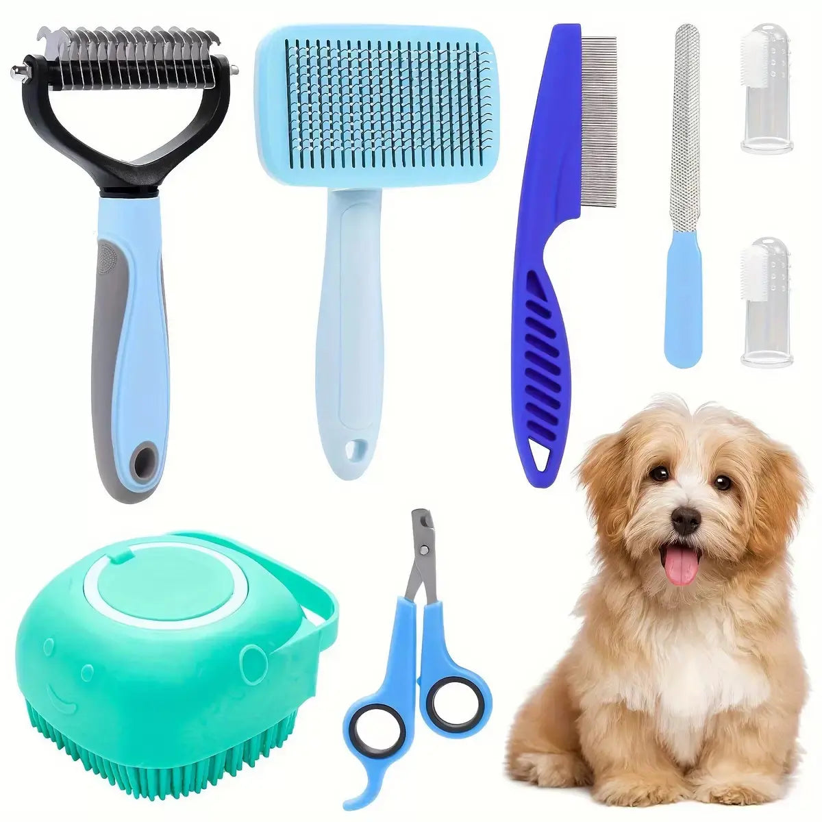 8-In-1 Pet Grooming Kit - Dog & Cat Brush Set with Dematting Comb, Slicker Brush, Nail Clipper & Trimmer - Removes Tangles, Shedding Hair, Dirt & Mats,Your Pet’S Coat Tangle-Free & Shiny, Stress-Free Dog Cat Grooming,Pet Products, Cat Stuff, Dog Stuff, D