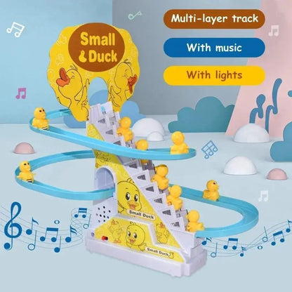 Small Ducks Climbing Toys, Electric Ducks Chasing Race Track Game Set with Nine Ducks, Playful Roller Coaster Toy with Led Flashing Lights & Music