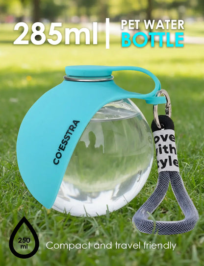Stainless Pet Water Bottle with Drinking Basin — 285Ml Leak-Proof Travel Bottle for Dogs & Cats Perfect for Walks, Road Trips & Outdoor Play