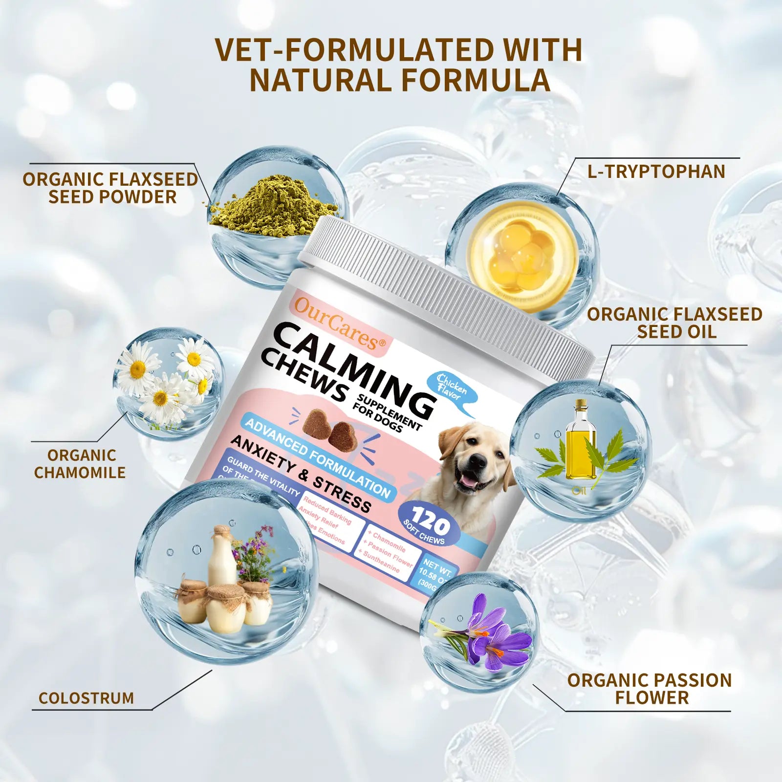OURCARES Calming Bites for Dogs, Dog Composure & Calming Chews, Relief Soft Chew Pet Treats for Everyday Stress Support