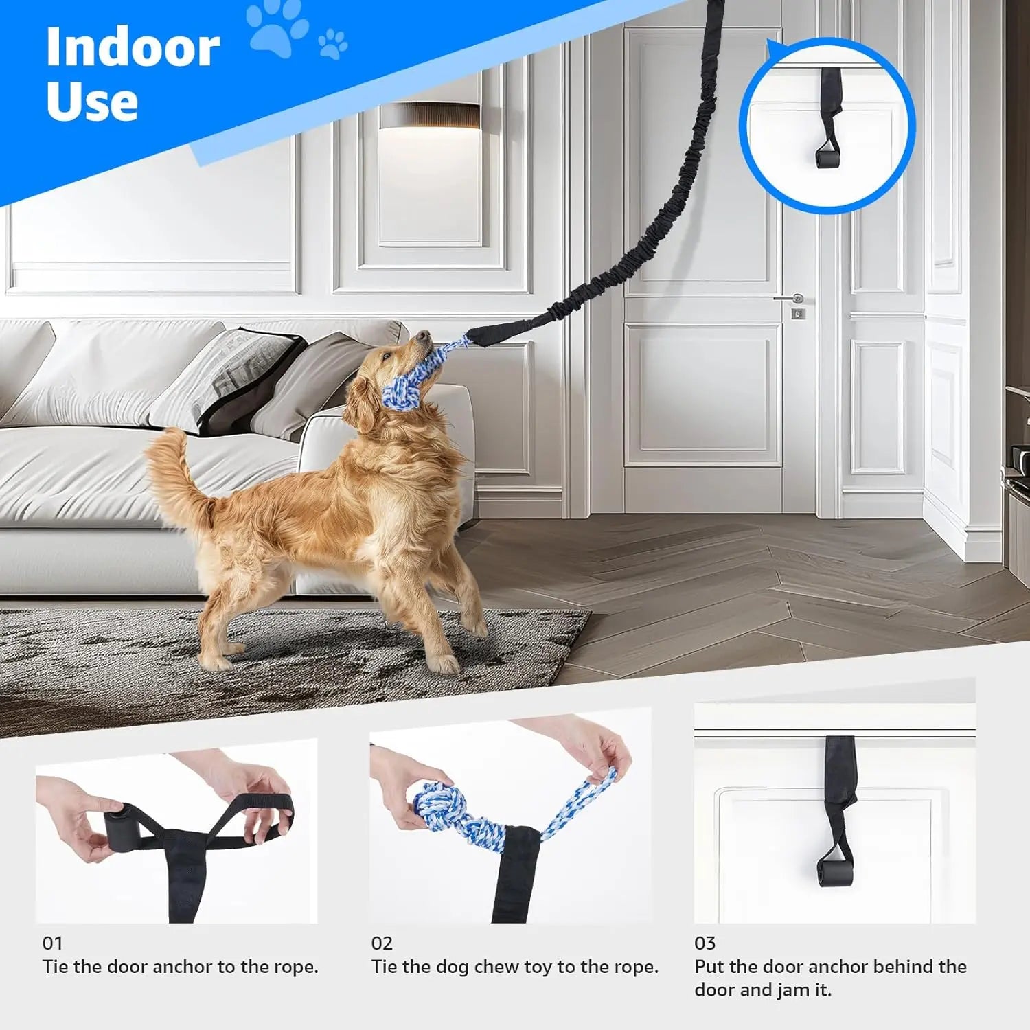 Spring Pole Rope Toys - Tug of War for Pitbull Medium to Large Dogs, Indoor Outdoor Use Bungee Exercise Ropes Builder Interactive Toys (Door Style)