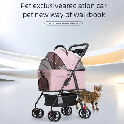 Pawzseek Pet Stroller for Cats Dogs Foldable Design with Sun Rain Cover Breathable Mesh Panel Storage Bag Outdoor