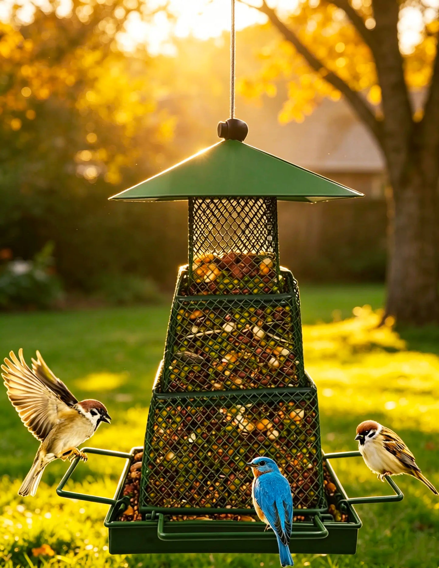 SVIDA Outdoor Hanging Bird Feeder, Retractable Large-Capacity Bird Feeder (4 Lb Capacity), Suitable for Goldfinch, Cardinal, Blue Jay, Squirrel-Proof, Waterproof Bird Feeder, Suitable for Gardens and Patios.