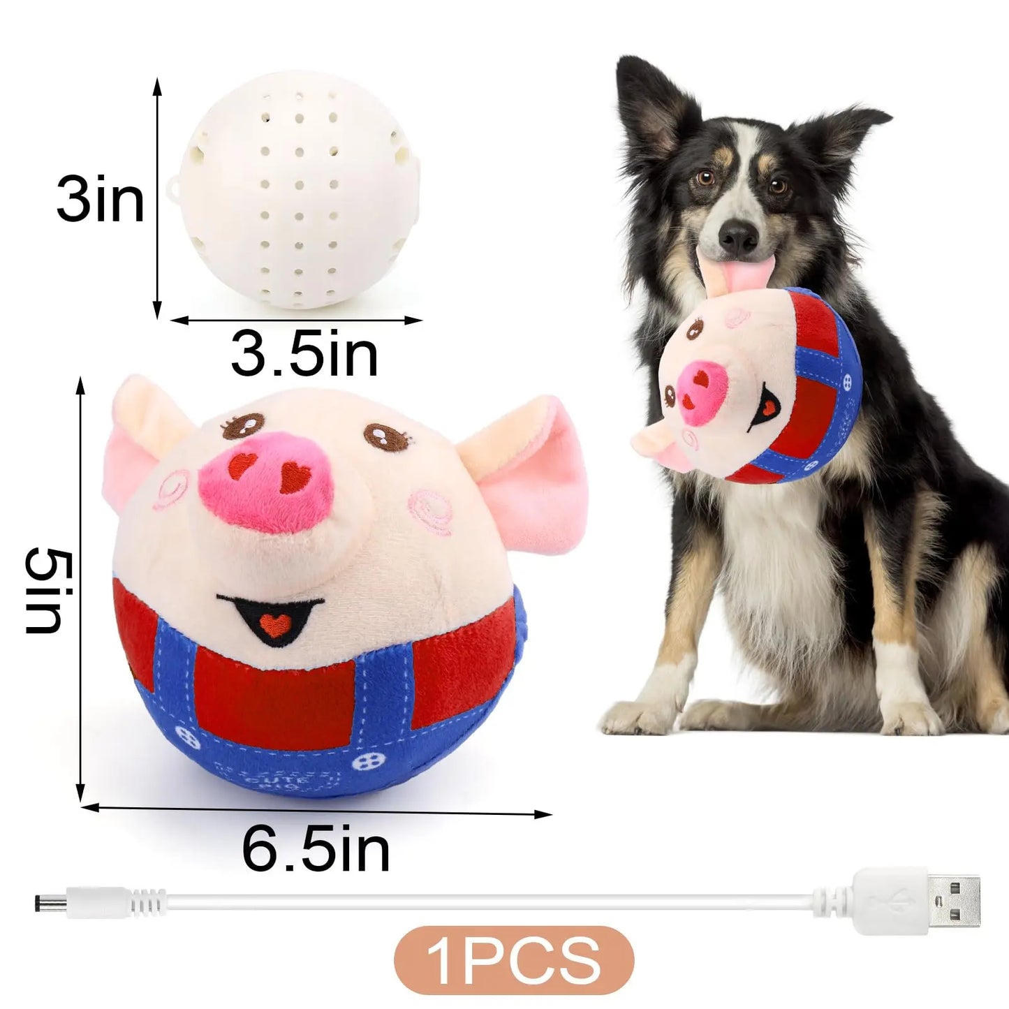 Cute Sensory Pig-Shaped Interactive Dog Toy, Rechargeable Jumping Squeaky Chew Toy with Recording & Music Modes, Moving Pet Supply for Play Engagement with All Dog Sizes