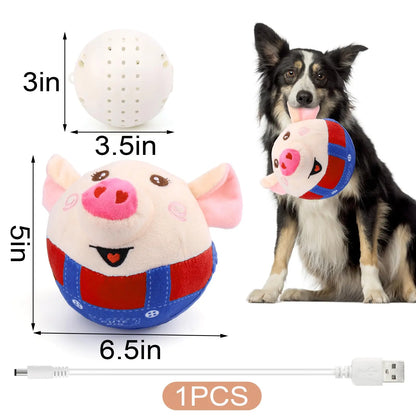 Cute Sensory Pig-Shaped Interactive Dog Toy, Rechargeable Jumping Squeaky Chew Toy with Recording & Music Modes, Moving Pet Supply for Play Engagement with All Dog Sizes