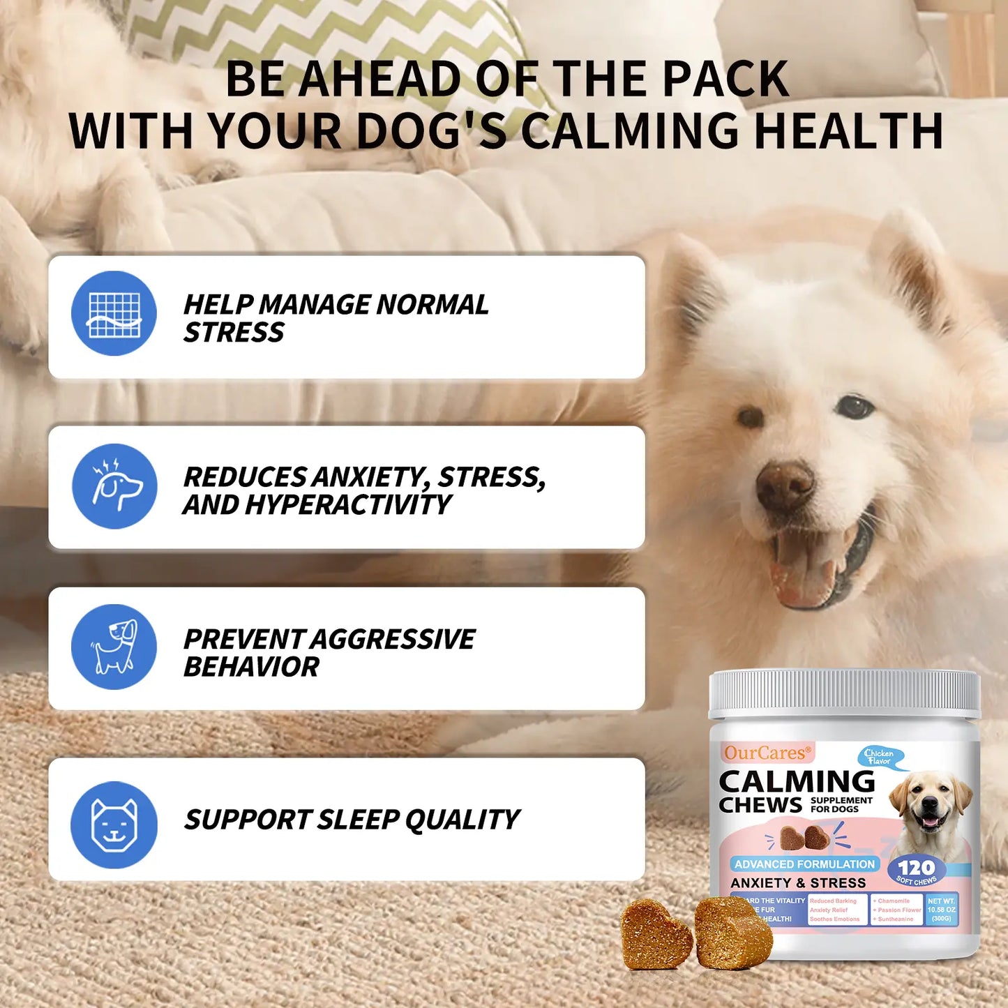OURCARES Calming Bites for Dogs, Dog Composure & Calming Chews, Relief Soft Chew Pet Treats for Everyday Stress Support