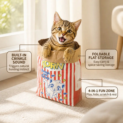 Upgrade Cat Crinkle Bag Toy Giant Paper Bag Tunnel for Indoor Cats, Collapsible 29.5 X 13.8 Inch Interactive Hideaway with Crinkle Sound for Kittens, Rabbits, Ferrets