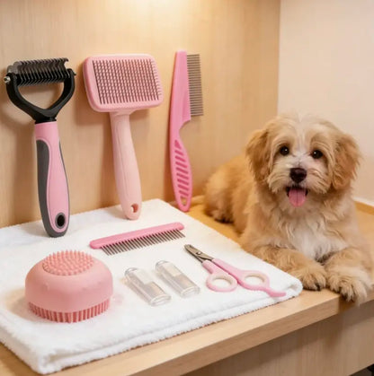 8-In-1 Pet Grooming Kit - Dog & Cat Brush Set with Dematting Comb, Slicker Brush, Nail Clipper & Trimmer - Removes Tangles, Shedding Hair, Dirt & Mats,Your Pet’S Coat Tangle-Free & Shiny, Stress-Free Dog Cat Grooming,Pet Products, Cat Stuff, Dog Stuff, D
