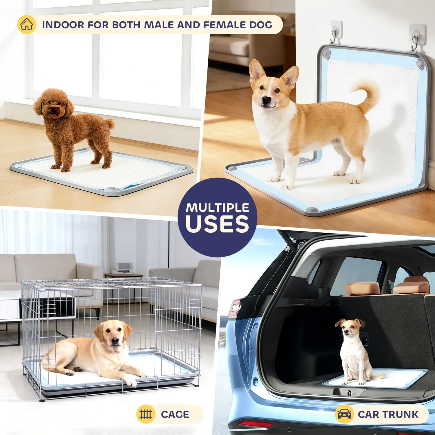 Silicone Pee Pad Holder for Dogs Fits up to 24" X 24" Training Pads Leak-Proof Non-Slip Puppy Pee Pad Holder with Fixed Buttons Portable Easy to Clean