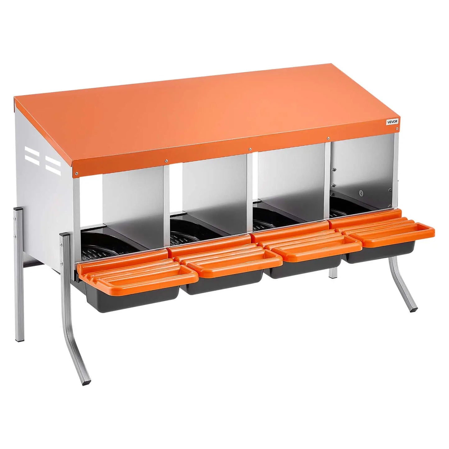 【Summervibes】Vevor Chicken Nesting Boxes, 4 Compartments, with Support Legs, Easy Egg Collection, Galvanized Steel and High-Strength Plastic, Roll Away Nesting Boxes for Chickens and Hens Laying Eggs, Orange