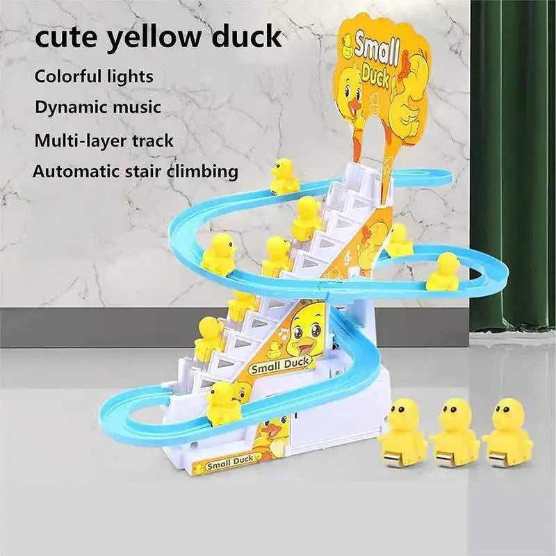 Small Ducks Climbing Toys, Electric Ducks Chasing Race Track Game Set with Nine Ducks, Playful Roller Coaster Toy with Led Flashing Lights & Music