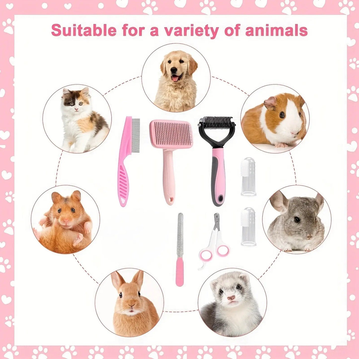 8-In-1 Pet Grooming Kit - Dog & Cat Brush Set with Dematting Comb, Slicker Brush, Nail Clipper & Trimmer - Removes Tangles, Shedding Hair, Dirt & Mats,Your Pet’S Coat Tangle-Free & Shiny, Stress-Free Dog Cat Grooming,Pet Products, Cat Stuff, Dog Stuff, D