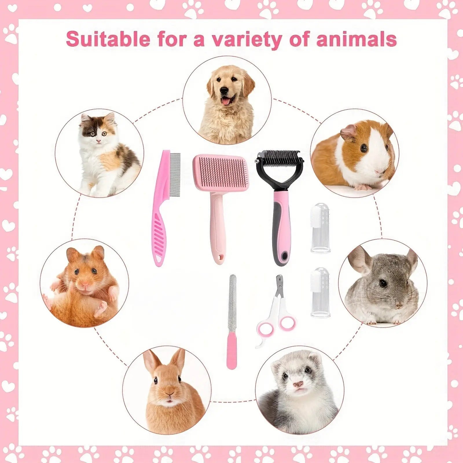 8-In-1 Pet Grooming Kit - Dog & Cat Brush Set with Dematting Comb, Slicker Brush, Nail Clipper & Trimmer - Removes Tangles, Shedding Hair, Dirt & Mats,Your Pet’S Coat Tangle-Free & Shiny, Stress-Free Dog Cat Grooming,Pet Products, Cat Stuff, Dog Stuff, D