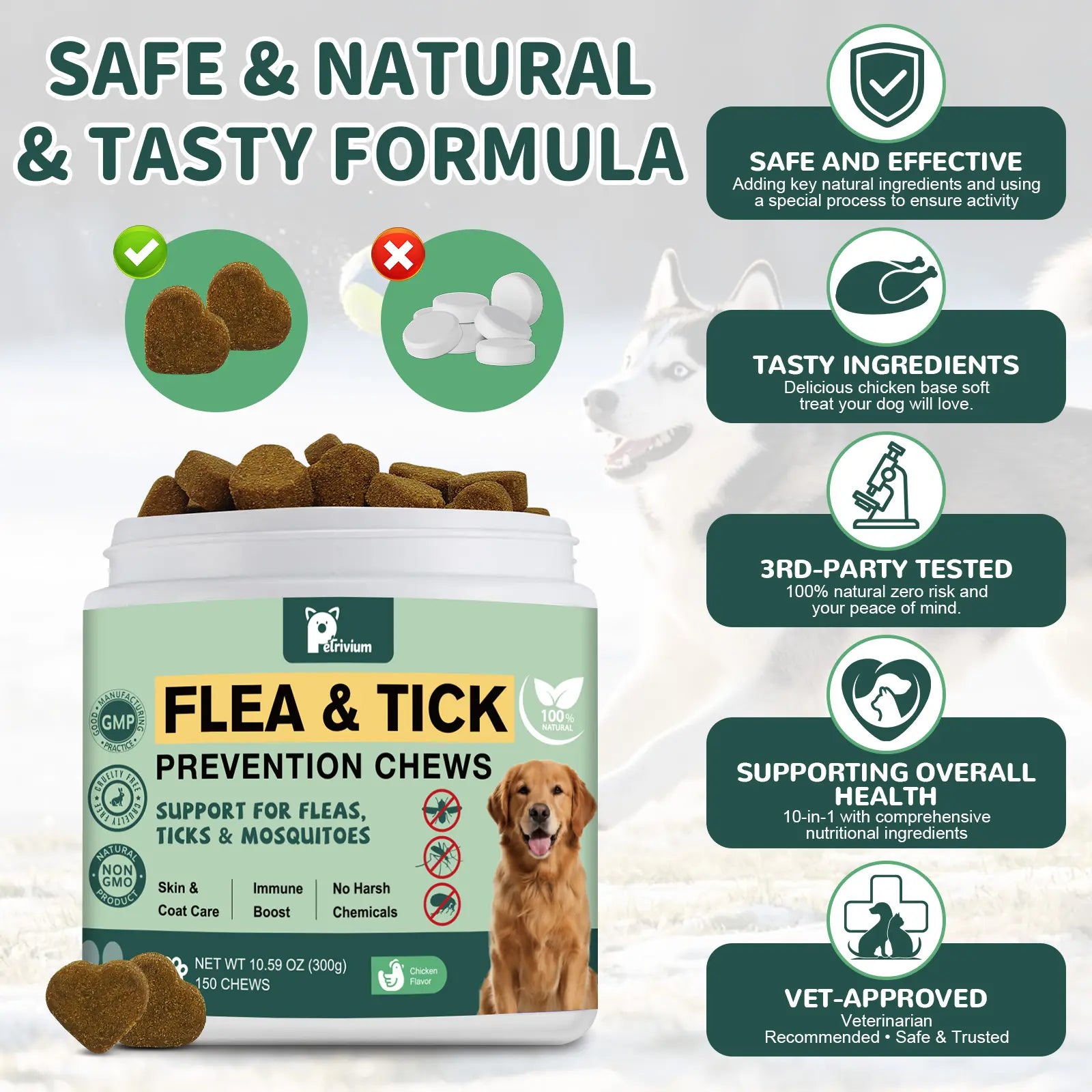 Dog Flea & Tick Support Soft Chews - Natural Oral Supplement - Suitable for All Breeds & Sizes - 150 Chicken Treats#Summervibes#Petlovers Tiktokshopspringglowup