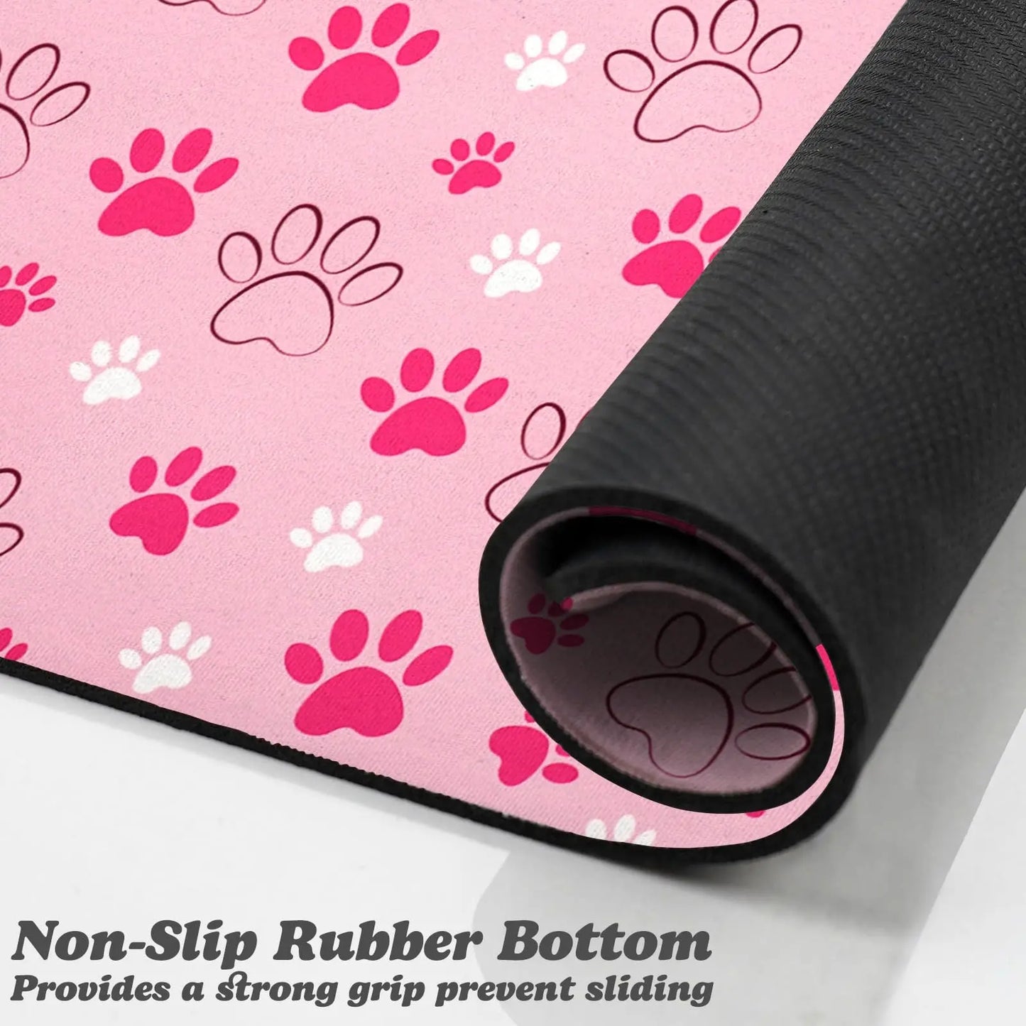 Quick Drying Absorbent Pet Feeding Mat with Paws for Dogs and Cats, Non-Slip Rubber Bottom, Dark Polyester Surface for Indoor Use