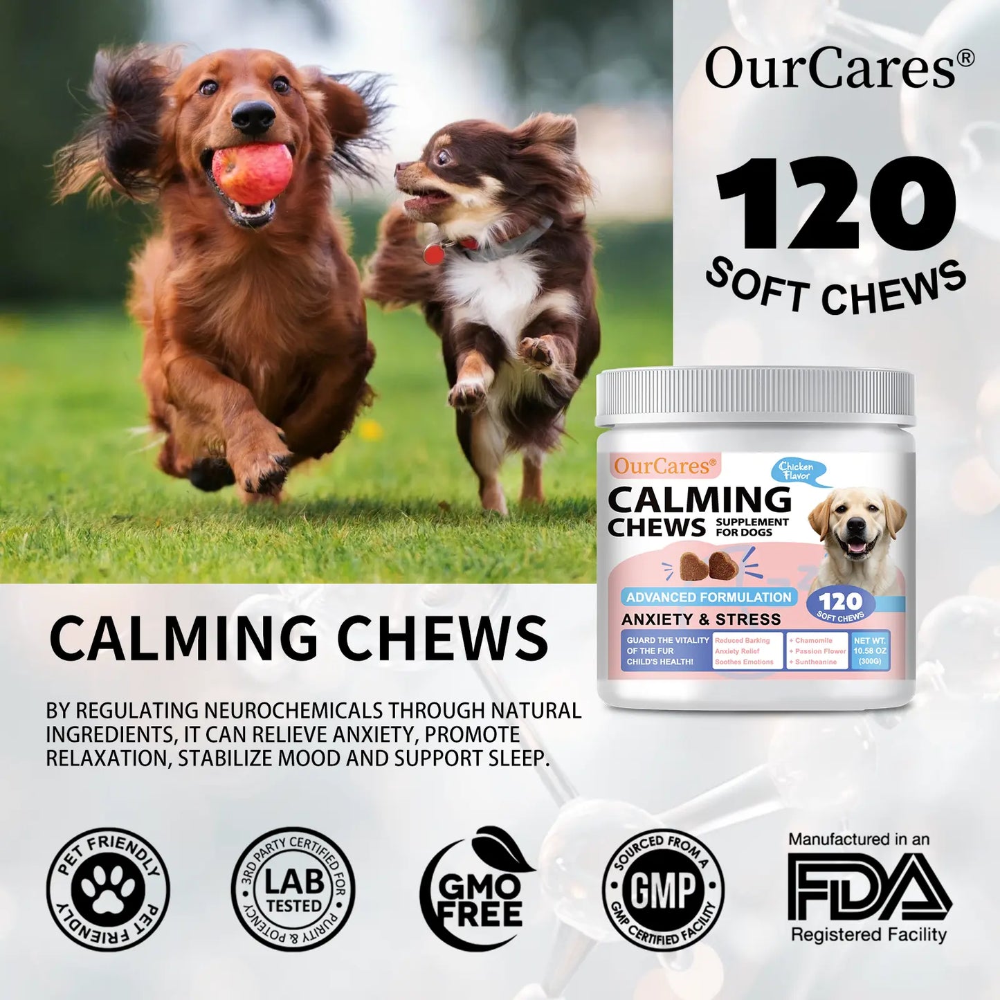 OURCARES Calming Bites for Dogs, Dog Composure & Calming Chews, Relief Soft Chew Pet Treats for Everyday Stress Support