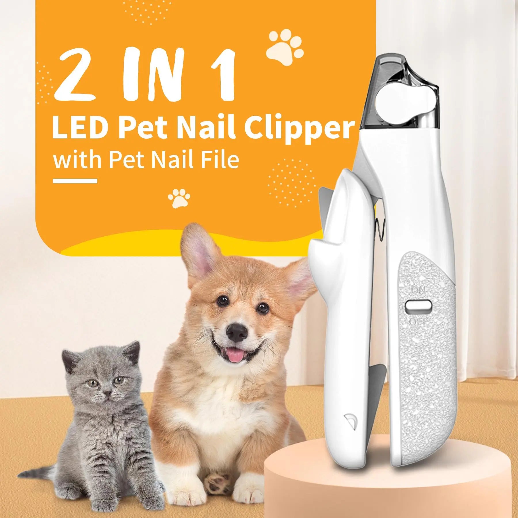 2 in 1 Pet Nail Clipper, with LED Light for Pet with the Light Nails,Precise Cat & Dog Nail Trimmer for Safe Summervibes