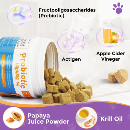 HAPWAG 8-In-1 Probiotics for Dogs - Pork Flavor Chewable Treats, Gut Health, Digestive & Immune Support, Premium-Quality Ingredients, 90 Count Canine Nutritional Supplement