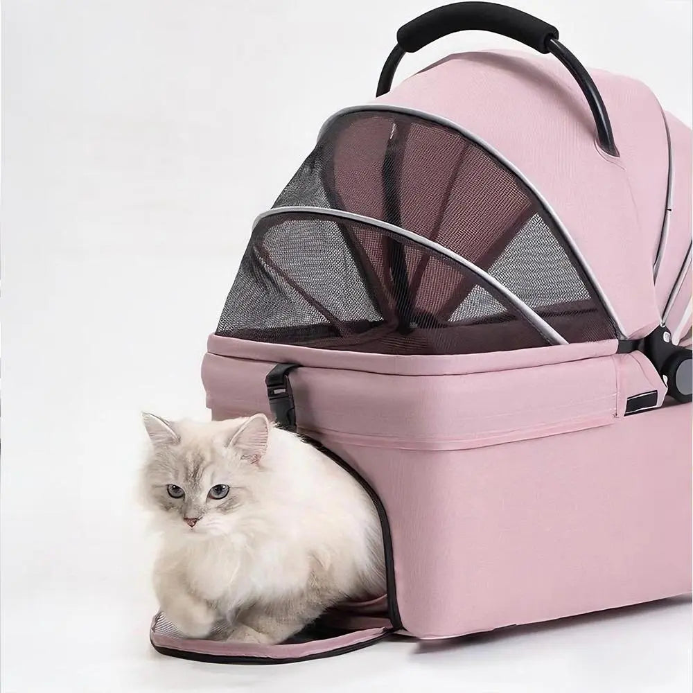 Pawzseek Pet Stroller for Cats Dogs Foldable Design with Sun Rain Cover Breathable Mesh Panel Storage Bag Outdoor