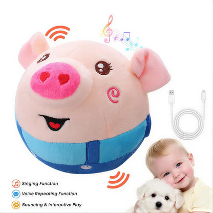 Cute Sensory Pig-Shaped Interactive Dog Toy, Rechargeable Jumping Squeaky Chew Toy with Recording & Music Modes, Moving Pet Supply for Play Engagement with All Dog Sizes
