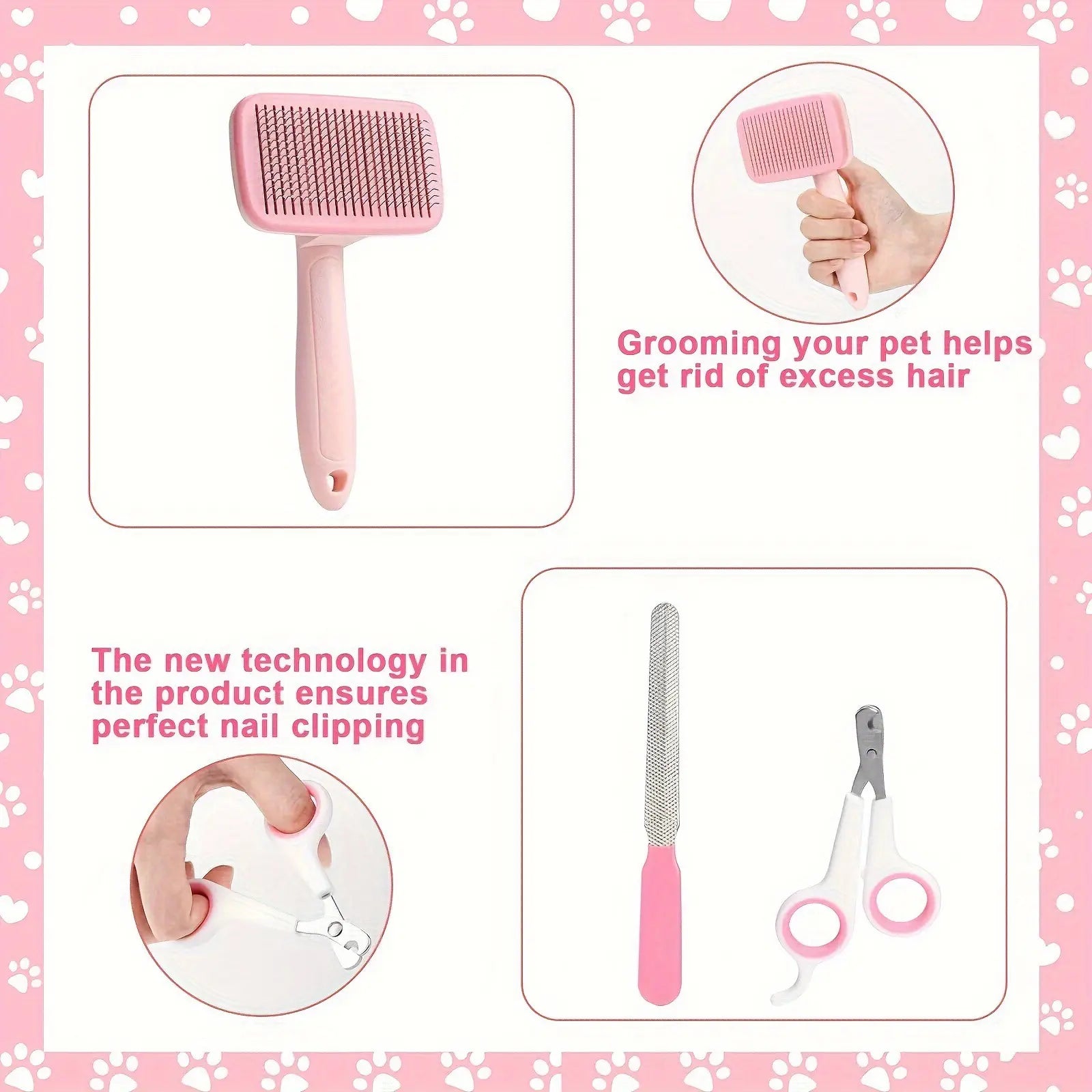 8-In-1 Pet Grooming Kit - Dog & Cat Brush Set with Dematting Comb, Slicker Brush, Nail Clipper & Trimmer - Removes Tangles, Shedding Hair, Dirt & Mats,Your Pet’S Coat Tangle-Free & Shiny, Stress-Free Dog Cat Grooming,Pet Products, Cat Stuff, Dog Stuff, D