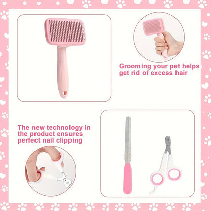 8-In-1 Pet Grooming Kit - Dog & Cat Brush Set with Dematting Comb, Slicker Brush, Nail Clipper & Trimmer - Removes Tangles, Shedding Hair, Dirt & Mats,Your Pet’S Coat Tangle-Free & Shiny, Stress-Free Dog Cat Grooming,Pet Products, Cat Stuff, Dog Stuff, D