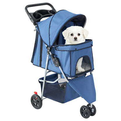 Sweetcrispy 3-Wheel Pet Stroller Dog and Cat Stroller Breathable Mesh Lightweight Travel Carrier Waterproof & Foldable Design Storage Basket Black for Daily Walks & Outdoor Use